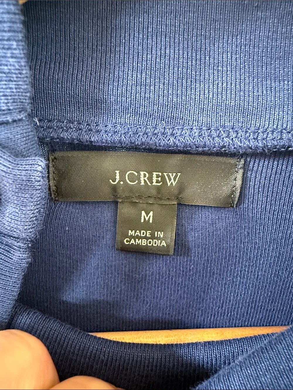 J. Crew Navy Mock Neck Shirt with Gold Button Detail